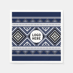 Black Abstract Ethnic Geometric Patterns with Logo Napkin