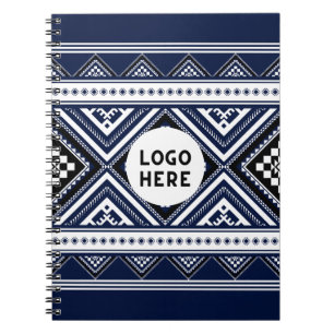 Black Abstract Ethnic Geometric Patterns with Logo Notebook