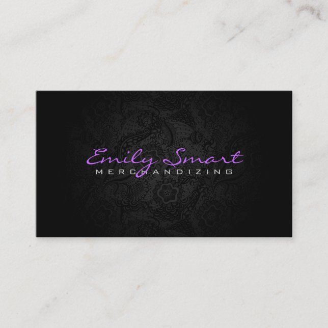 Black Abstract Floral Design Business Card (Front)