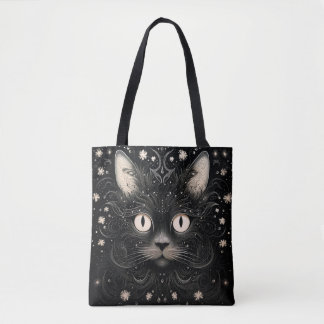 Black Abstract Modern Cat Graphic Tote