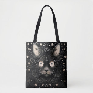 Black Abstract Modern Cat Graphic Tote Bag