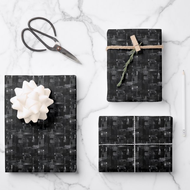 Black Abstract Paint Wrapping Paper Sheet (Front)