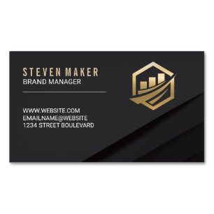 Black Abstract Panels   Gold Financial Icon Magnetic Business Card