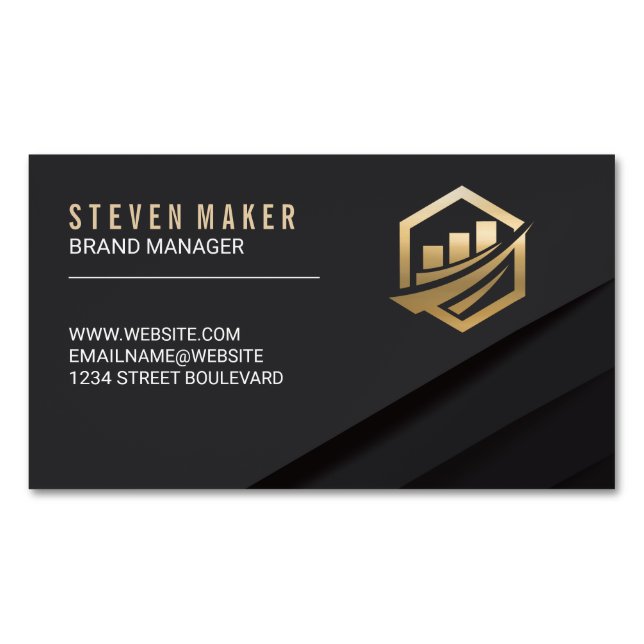 Black Abstract Panels | Gold Financial Icon Magnetic Business Card (Front)