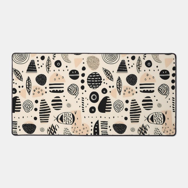 Black Abstract Patterns Desk Mat (Front)