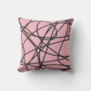 Black Abstract Scribble on Pink Cushion