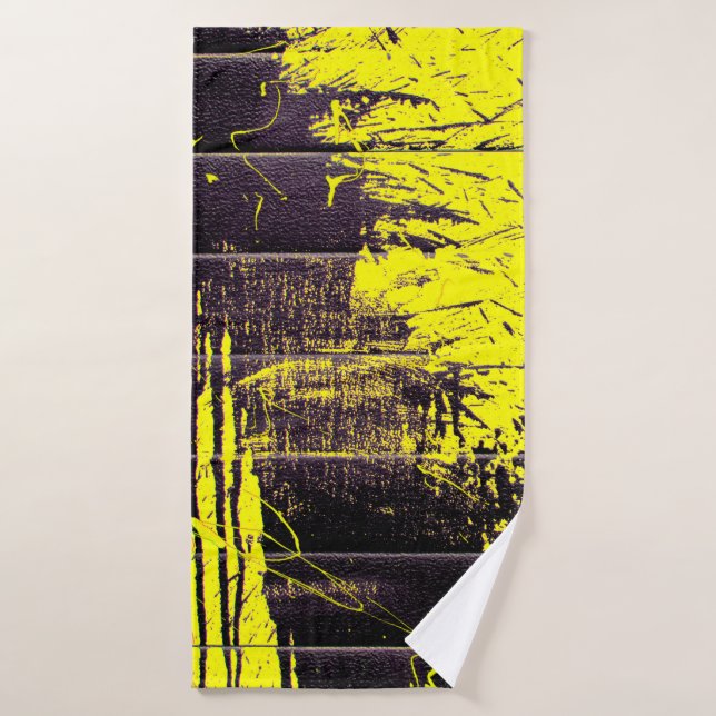 Black abstract splatter paint drips on a bright ye bath towel (Bath Towel)