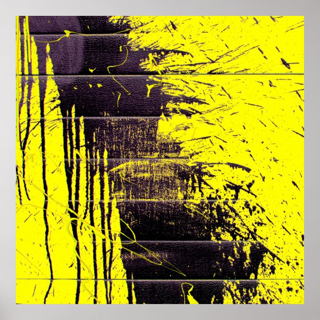 Black abstract splatter paint drips on a bright ye poster (Front)