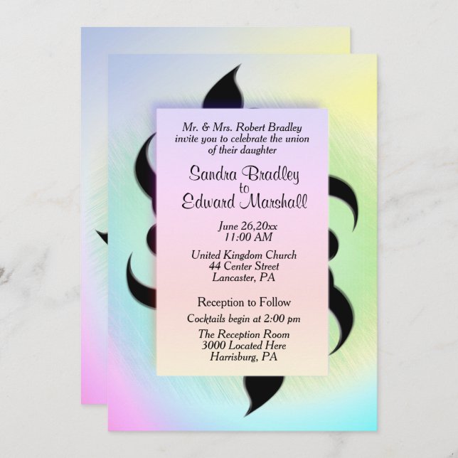 Black Accents on Rainbow Wedding Invitation (Front/Back)