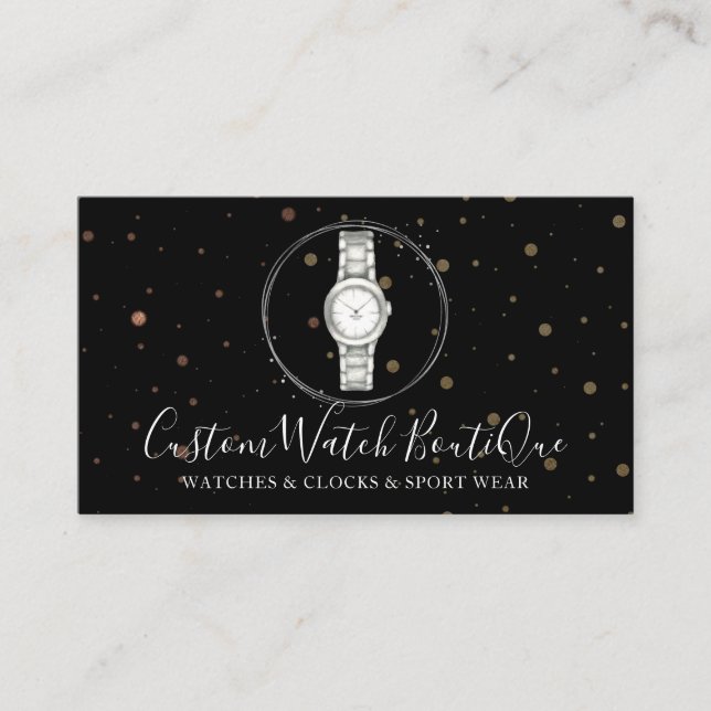Black Accessories Unique Watch Business Card (Front)