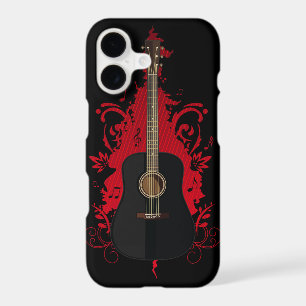 Black Acoustic Guitar Art Music Lover Red