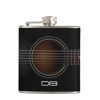 Black Acoustic Guitar Monogram Music Flask