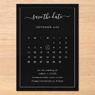 Black Acrylic Calendar Minimalist Save the Date Invitations