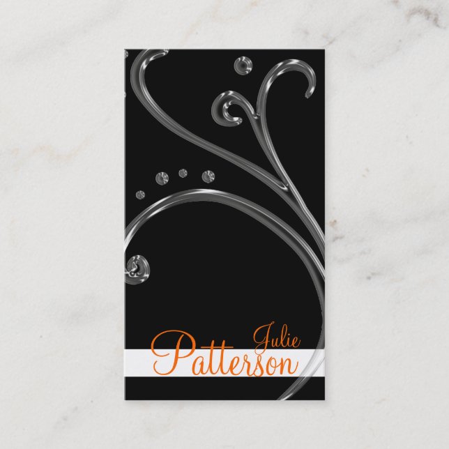 Black Acrylic Chic Swirl 2 Design Business Cards (Front)