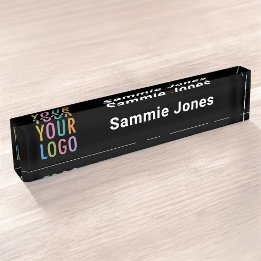 Black Acrylic Desk Name Plate Business Logo Modern