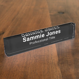 Black Acrylic Desk Name Plate for Business 2x10