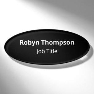 Black Acrylic Oval Shape Name Tag Magnetic