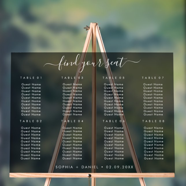 Black Acrylic Table Seating Chart For Wedding (Neutral)
