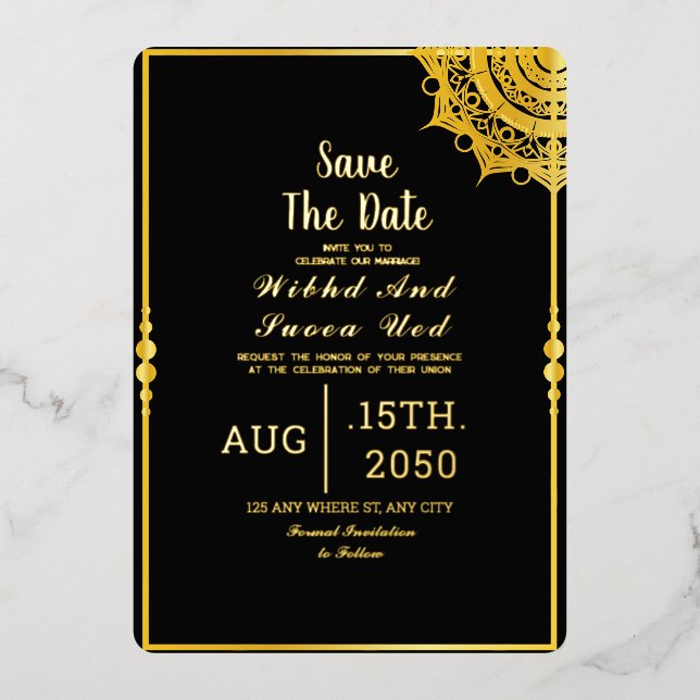 Black Acrylic Wedding Luxury Save the Date (Front)