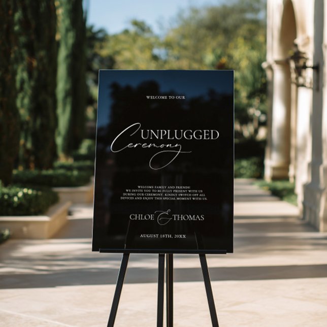 Black Acrylic Wedding Unplugged Ceremony Sign (Black Acrylic Wedding Unplugged Ceremony Sign)