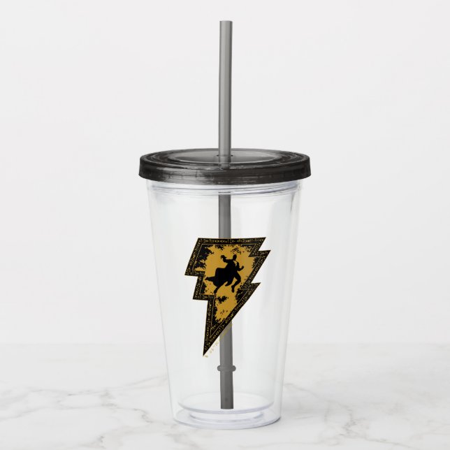 Black Adam Distressed Lightning Bolt Graphic Acrylic Tumbler (Front)