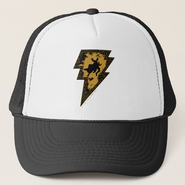 Black Adam Distressed Lightning Bolt Graphic Trucker Hat (Front)