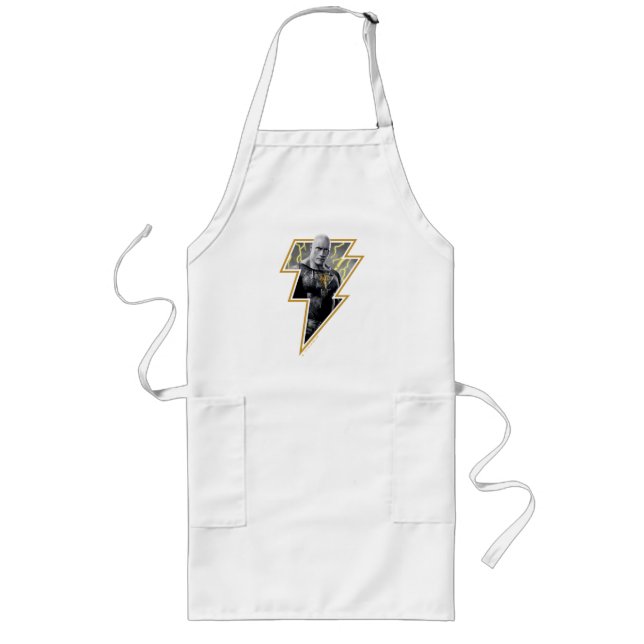 Black Adam Gray and Gold Lightning Graphic Long Apron (Front)