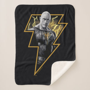 Black Adam Gray and Gold Lightning Graphic Sherpa Blanket