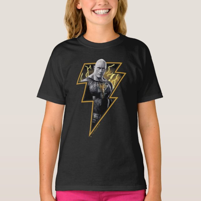 Black Adam Gray and Gold Lightning Graphic T-Shirt (Front)