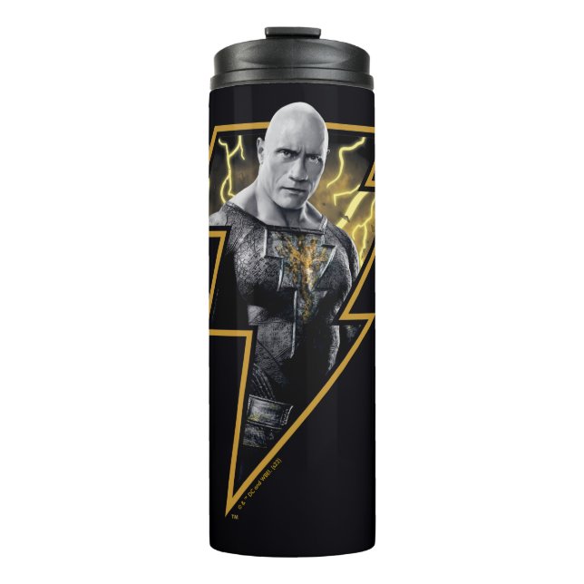 Black Adam Gray and Gold Lightning Graphic Thermal Tumbler (Front)