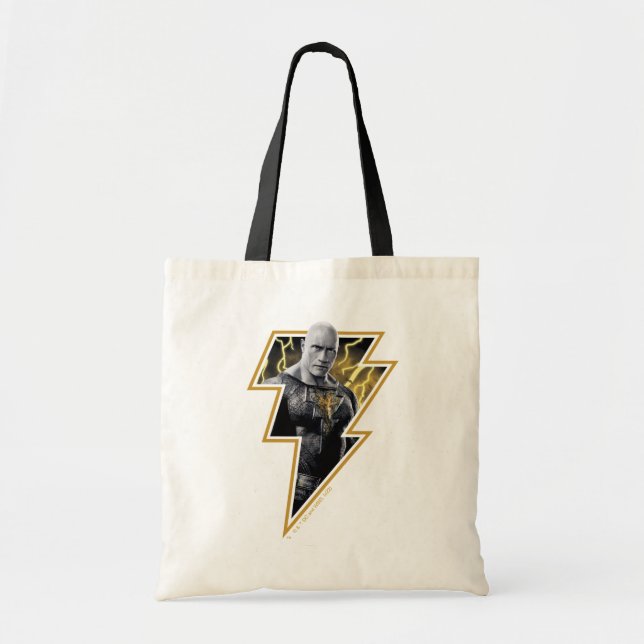 Black Adam Gray and Gold Lightning Graphic Tote Bag (Front)