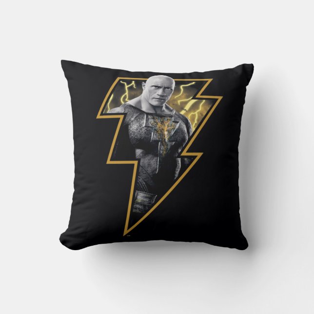 Black Adam Grey and Gold Lightning Graphic Cushion (Front)