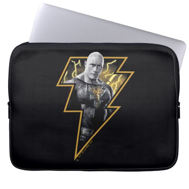 Black Adam Grey and Gold Lightning Graphic Laptop Sleeve (Front)