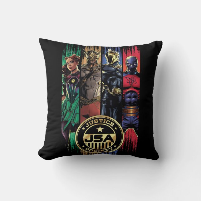 Black Adam Justice Society Heroes In Stripes Cushion (Front)