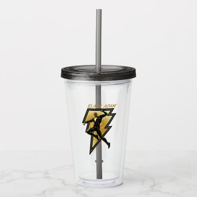 Black Adam Lightning Bolt Character Illustration Acrylic Tumbler (Front)