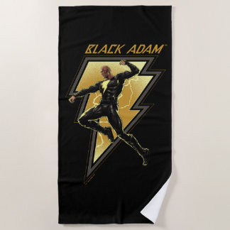 Black Adam Lightning Bolt Character Illustration Beach Towel