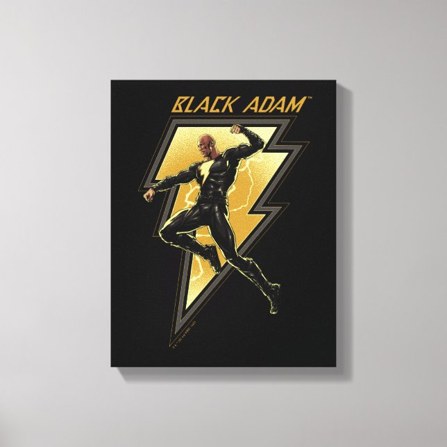 Black Adam Lightning Bolt Character Illustration Canvas Print (Front)
