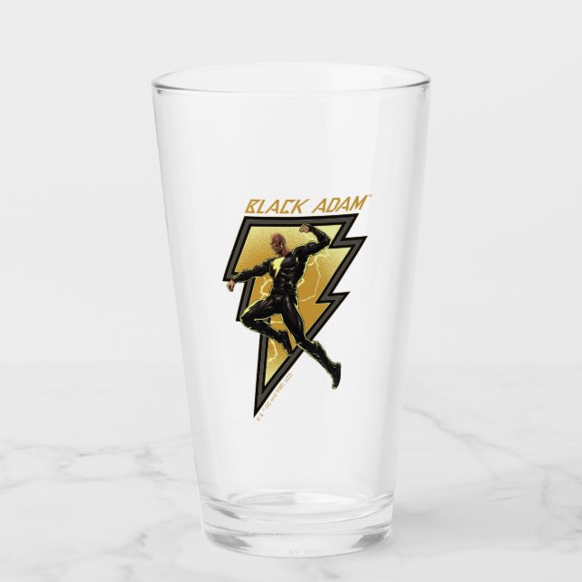Black Adam Lightning Bolt Character Illustration Glass (Front)