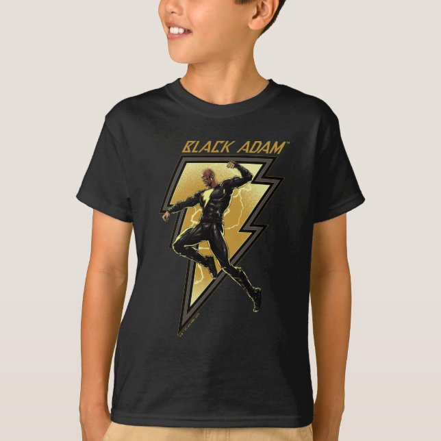 Black Adam Lightning Bolt Character Illustration T-Shirt (Front)