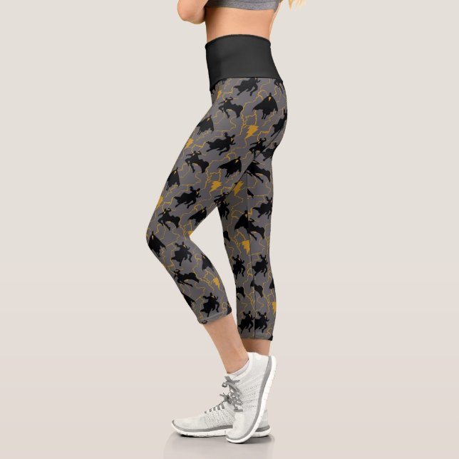 Black Adam Lightning Silhouette Pattern Capri Leggings (Left)