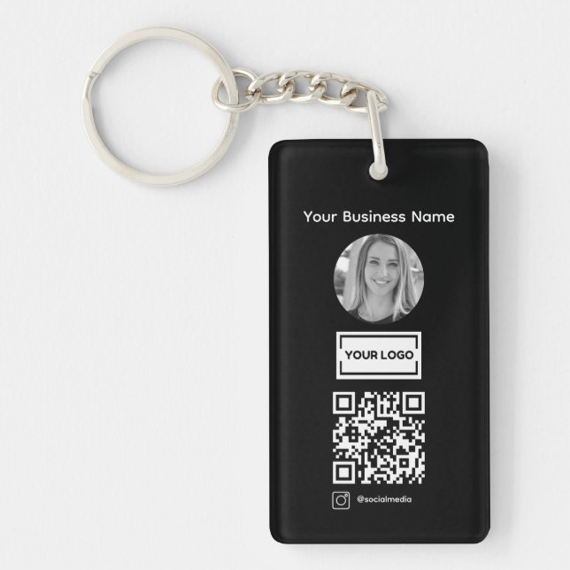 Black Add Custom Business Logo Photo Qr Code Keych Key Ring (Front)