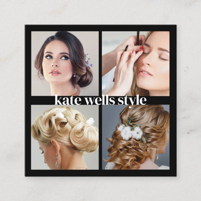  Black Add Custom Logo  Social Media Networking  Square Business Card (Front)