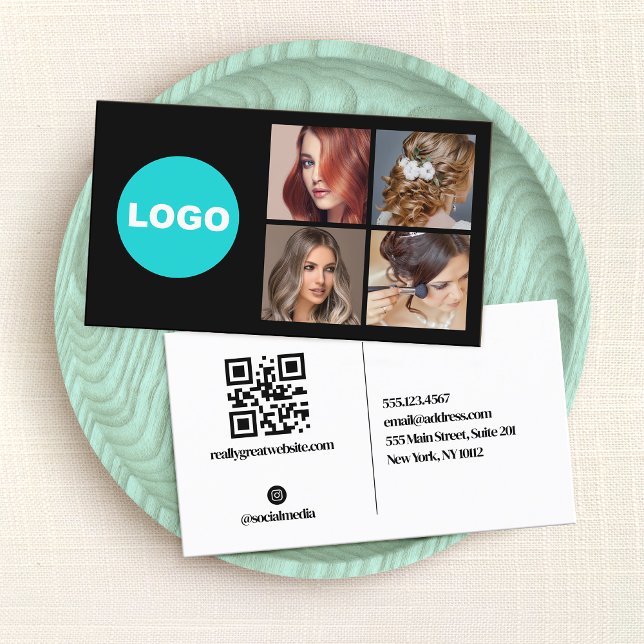 Black Add Logo Social Media Networking Photo  Business Card (Creator Uploaded)
