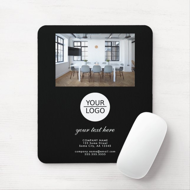 Black Add your Logo Custom Text Promotion Photo  Mouse Mat (With Mouse)