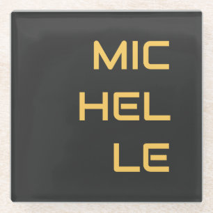 Black Add Your Name Modern Plain Glass Coaster