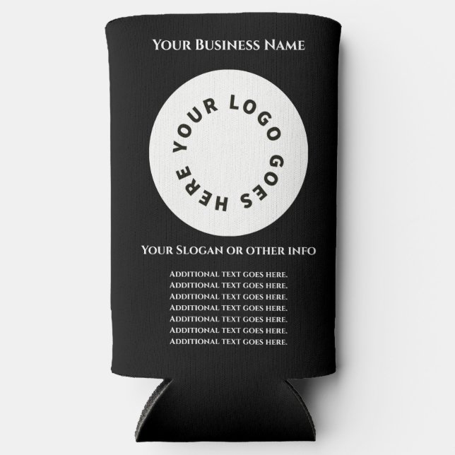 Black add your own text and logo seltzer can cooler (Front)