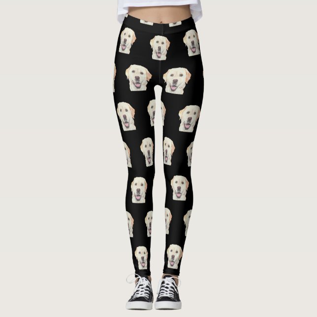 Black Adorable Yellow Labrador Retriever Leggings (Front)
