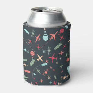 Black Aeroplane and Aviation Pattern Can Cooler
