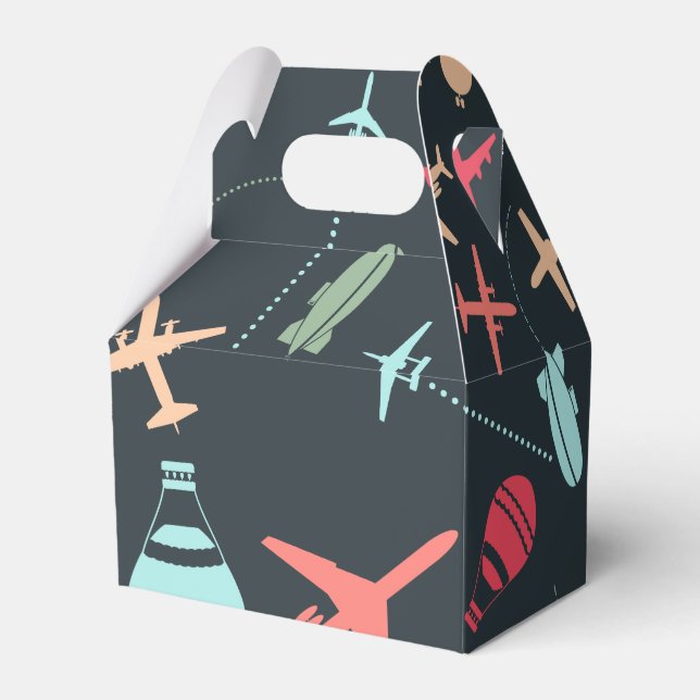 Black Aeroplane and Aviation Pattern Favour Box (Back Side)