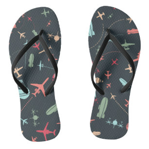 Black Aeroplane and Aviation Pattern Flip Flops